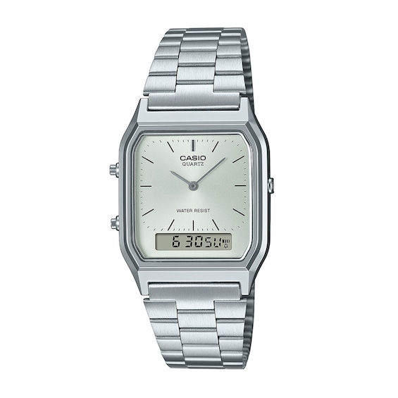 Casio Vintage Resin Watch with Silver-Tone Dial and Stainless Steel Bracelet (Model: Aq230A-7Avt)