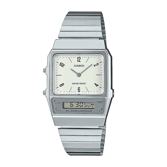 Men's Casio Vintage Resin Watch with White Dial and Stainless Steel Bracelet (Model: Aq800E-7A2Vt)