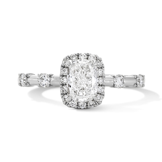 Modern Reflection 1 CT. T.w. Cushion-Cut Certified Lab-Grown Diamond Frame Engagement Ring in 14K White Gold (F/Vs2)