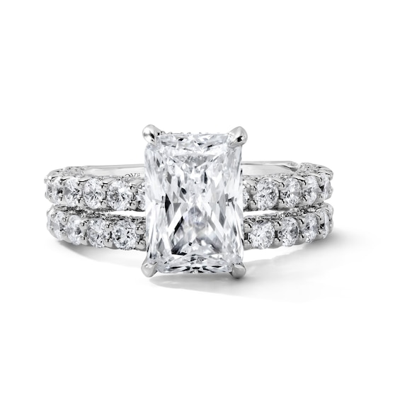 Vera Wang Love Collection 5-1/5 CT. T.w. Radiant-Cut Certified Lab-Grown Diamond and Blue Sapphire Bridal Set in 14K White Gold (F/Vs2)