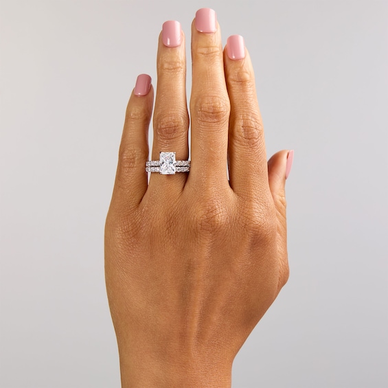 Vera Wang Love Collection 5-1/5 CT. T.w. Radiant-Cut Certified Lab-Grown Diamond and Blue Sapphire Bridal Set in 14K White Gold (F/Vs2)