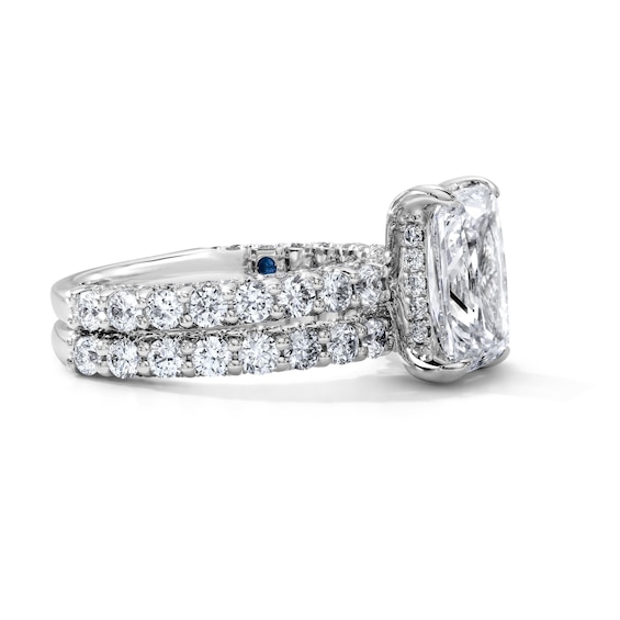 Vera Wang Love Collection 5-1/5 CT. T.w. Radiant-Cut Certified Lab-Grown Diamond and Blue Sapphire Bridal Set in 14K White Gold (F/Vs2)