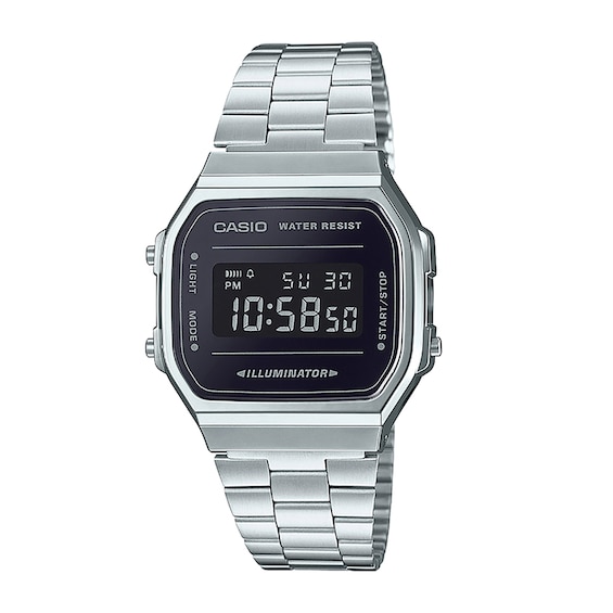 Men's Casio Vintage Resin Digital Watch with Black Dial and Stainless Steel Bracelet (Model: A168Wem-1Vt)