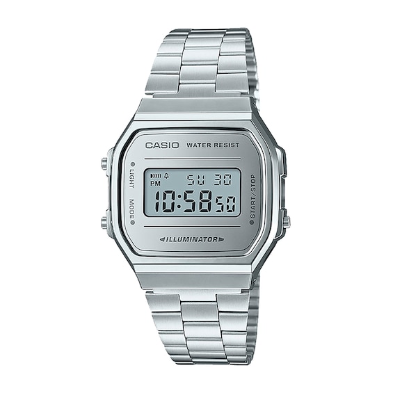 Men's Casio Vintage Resin Digital Watch with Silver-Tone Dial and Stainless Steel Bracelet (Model: A168Wem-7Vt)