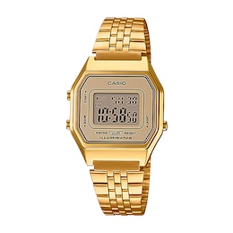 Ladies' Casio Vintage Resin Digital Watch with Gold-Tone Dial and Gold-Tone Bracelet (Model: LA680WGA-9VT)