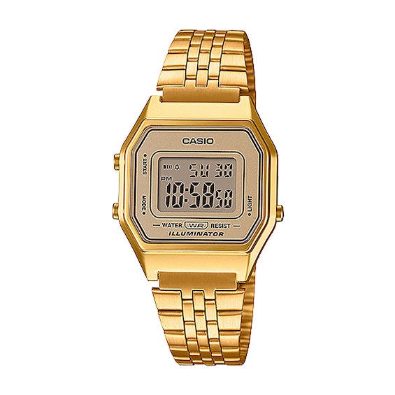 Ladies' Casio Vintage Resin Digital Watch with Gold-Tone Dial and Gold-Tone Bracelet (Model: La680Wga-9Vt)