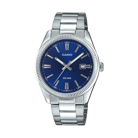 Men's Casio Stainless Steel Watch with Navy Blue Dial (Model: Mtp1302D-2Avt)