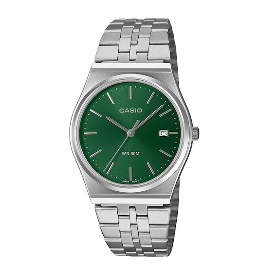Men's Casio Stainless Steel Watch with Green Dial (Model: Mtpb145Dc-3Av)