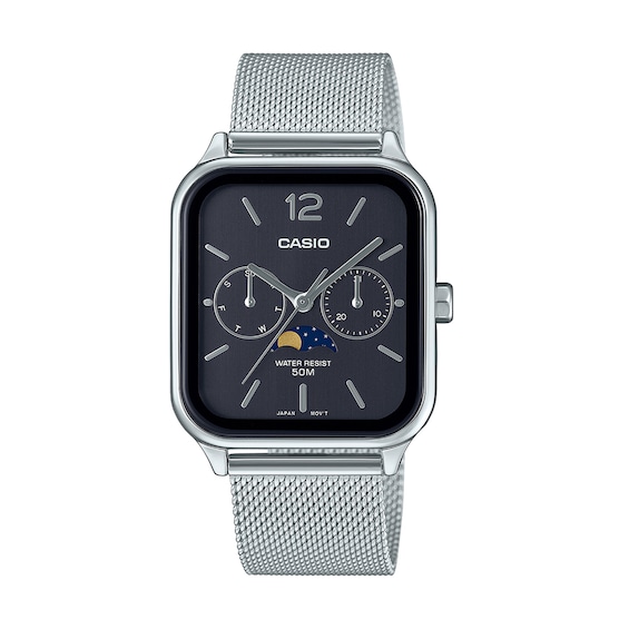 Men's Casio Stainless Steel Chronograph Moonphase Watch with Dark Blue Dial (Model: Mtpm305Mc-1Av)