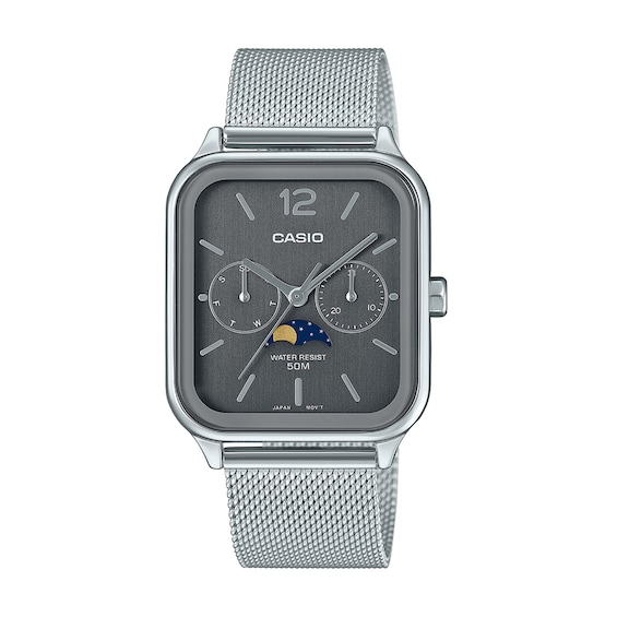 Men's Casio Stainless Steel Chronograph Moonphase Watch with Gray Dial (Model: Mtpm305Mc-8Av)