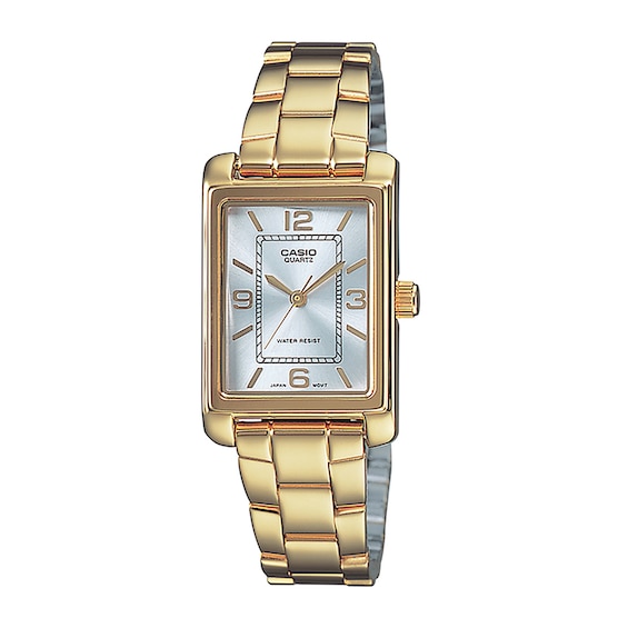 Ladies' Casio Gold-Tone Stainless Steel Watch with Silver-Tone Dial (Model: Ltp1234Pgc-7A)