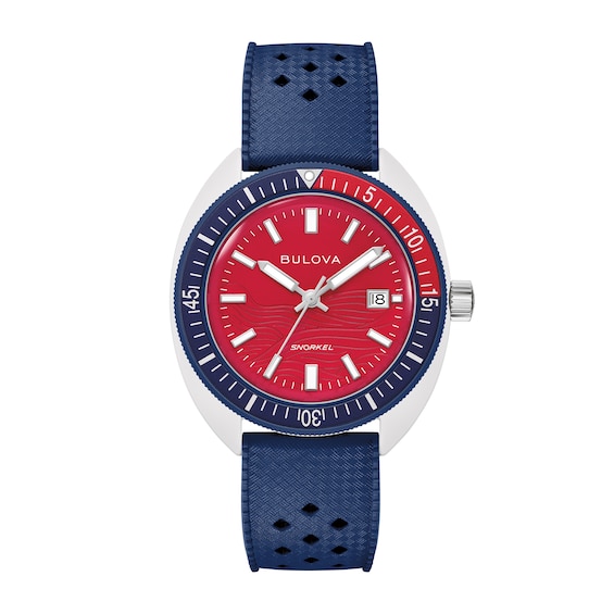 Men's Bulova Snorkel Sail 4th Special Edition White Ceramic and Stainless Steel Watch with Red Dial (Model: 98B474)