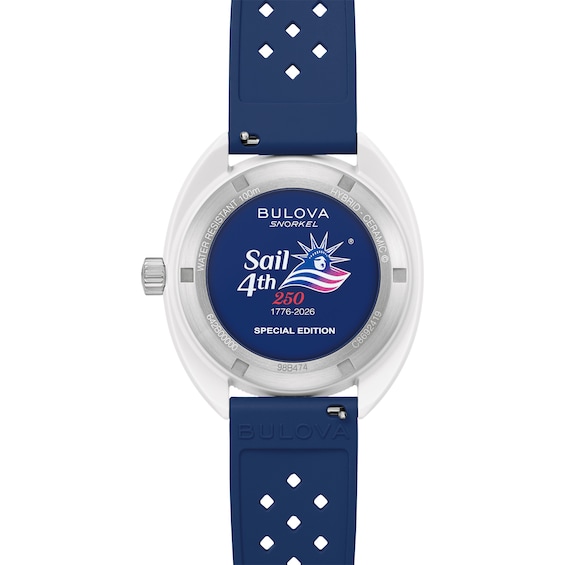 Men's Bulova Snorkel Sail 4th Special Edition White Ceramic and Stainless Steel Watch with Red Dial (Model: 98B474)