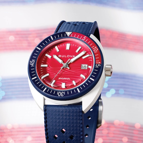Men's Bulova Snorkel Sail 4th Special Edition White Ceramic and Stainless Steel Watch with Red Dial (Model: 98B474)