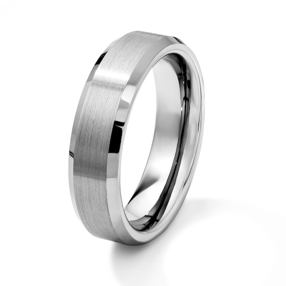 6.0mm Brushed Bevelled Edge Wedding Band in Titanium