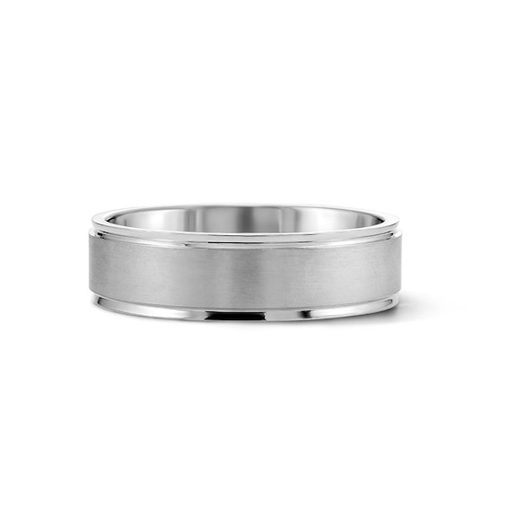 6mm Engravable Satin-Finish Stepped Edge Wedding Band in Sterling Silver (1 Line)