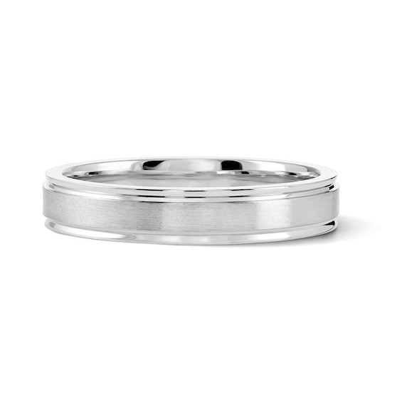 4mm Engravable Satin-Finish Stepped Edge Wedding Band in Sterling Silver (1 Line)