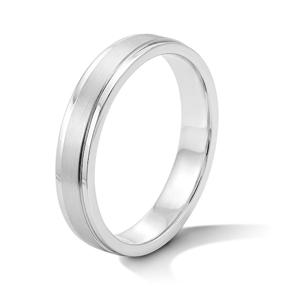 4mm Engravable Satin-Finish Stepped Edge Wedding Band in Sterling Silver (1 Line)