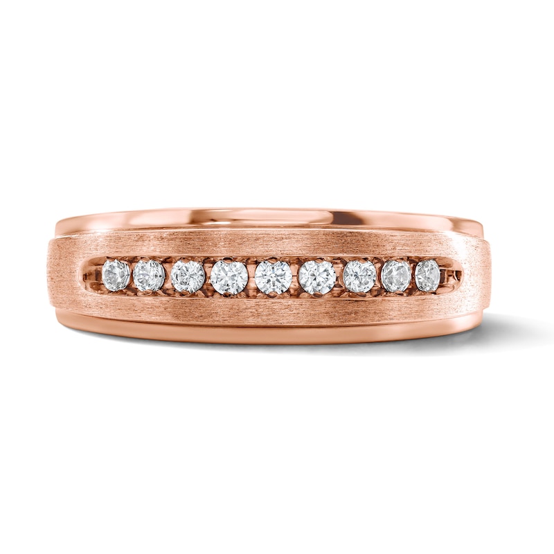 Main Image 1 of 1/2 CT. T.W. Diamond Stepped Edge Band in 10K Rose Gold