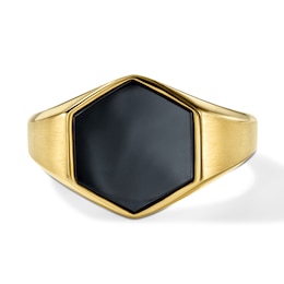 Hexagon-Cut Black Onyx Signet Ring in Sterling Silver with 14K Gold Plate