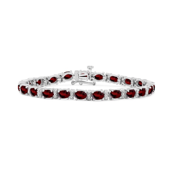 Oval Garnet and Diamond Accent Bracelet in Sterling Silver - 7.5"
