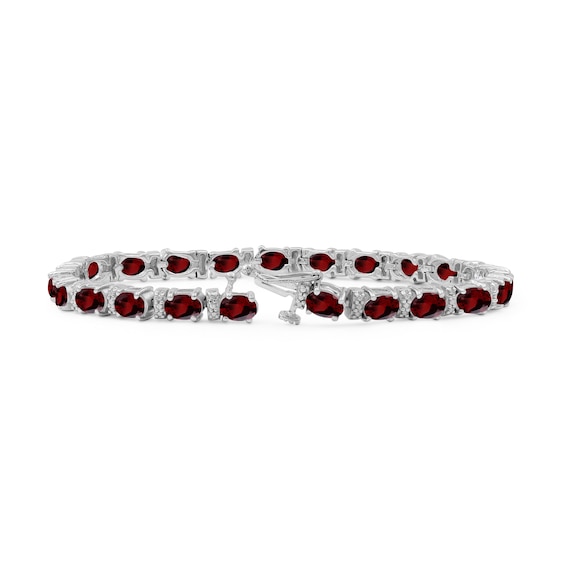 Oval Garnet and Diamond Accent Bracelet in Sterling Silver - 7.5"