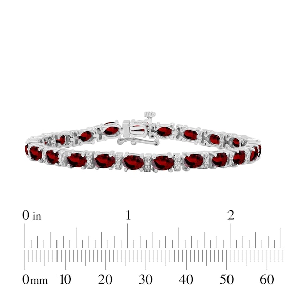 Oval Garnet and Diamond Accent Bracelet in Sterling Silver - 7.5"