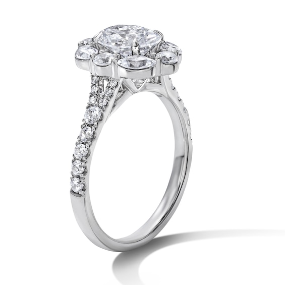 2 CT. T.w. Oval Certified Lab-Grown Diamond Halo Engagement Ring in 14K White Gold (F/Vs2)