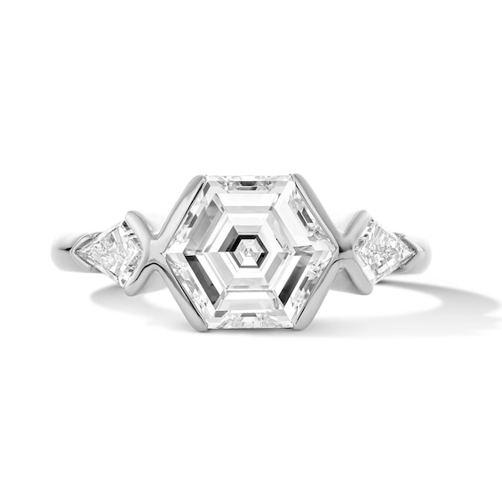 2-3/8 CT. T.w. Certified Hexagon and Kite Step-Cut Lab-Grown Diamond Bezel-Set Engagement Ring in 14K White Gold (F/Vs2)