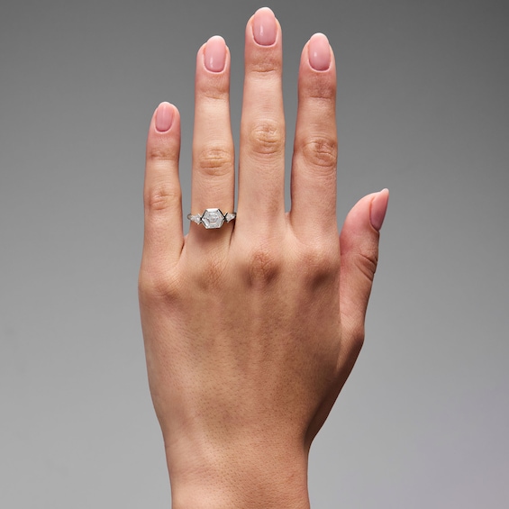2-3/8 CT. T.w. Certified Hexagon and Kite Step-Cut Lab-Grown Diamond Bezel-Set Engagement Ring in 14K White Gold (F/Vs2)