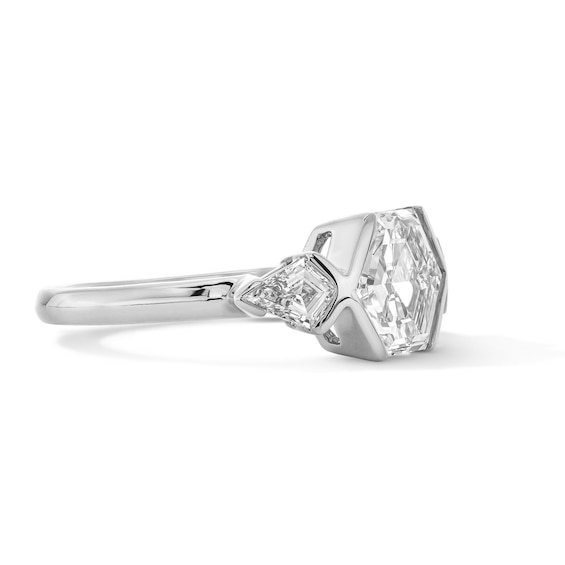2-3/8 CT. T.w. Certified Hexagon and Kite Step-Cut Lab-Grown Diamond Bezel-Set Engagement Ring in 14K White Gold (F/Vs2)