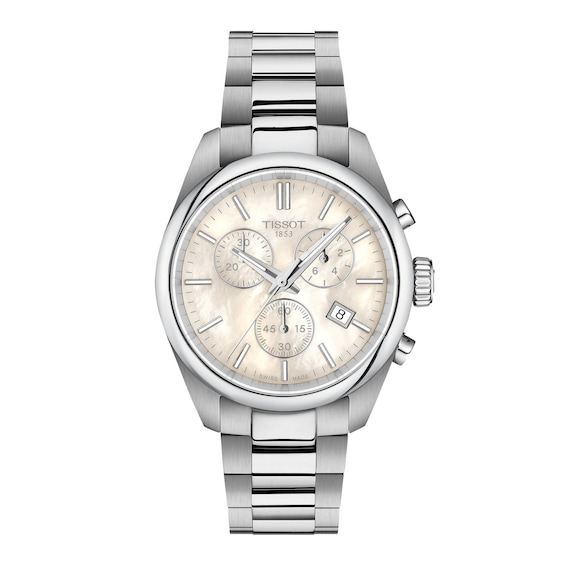 Ladies' Tissot Pr100 Stainless Steel Chronograph Watch with Mother-of-Pearl Dial (Model: T1502171111100)