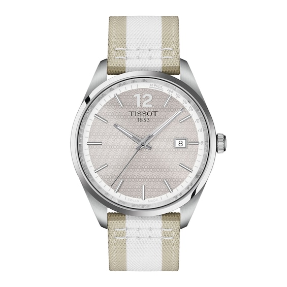Men's Tissot Pr100 Cycling Edition Stainless Steel Watch with Gray Dial and Fabric Strap (Model: T1504101703700)