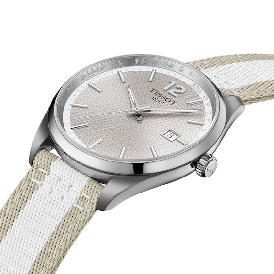 Men's Tissot Pr100 Cycling Edition Stainless Steel Watch with Gray Dial and Fabric Strap (Model: T1504101703700)