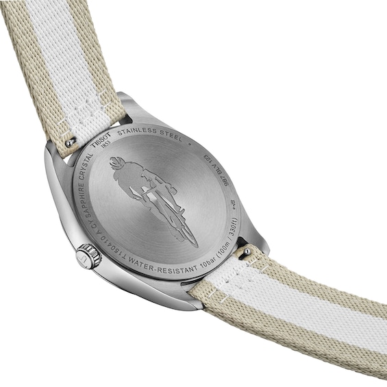 Men's Tissot Pr100 Cycling Edition Stainless Steel Watch with Gray Dial and Fabric Strap (Model: T1504101703700)