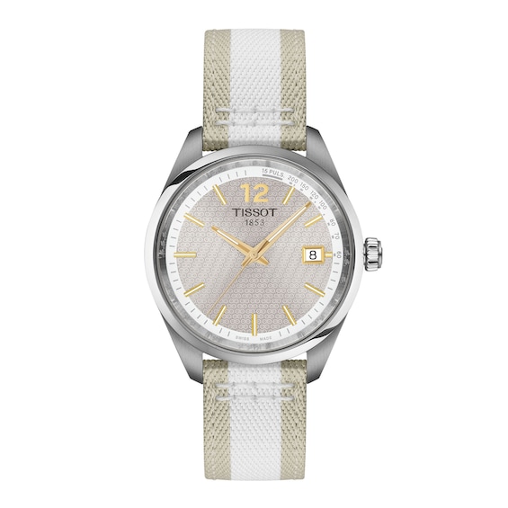Ladies' Tissot Pr100 Cycling Edition Stainless Steel Watch with Gray Dial and Fabric Strap (Model: T1502101703700)