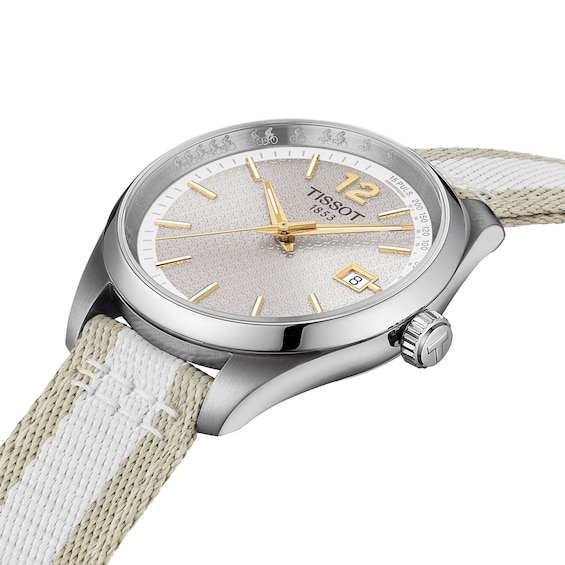 Ladies' Tissot Pr100 Cycling Edition Stainless Steel Watch with Gray Dial and Fabric Strap (Model: T1502101703700)