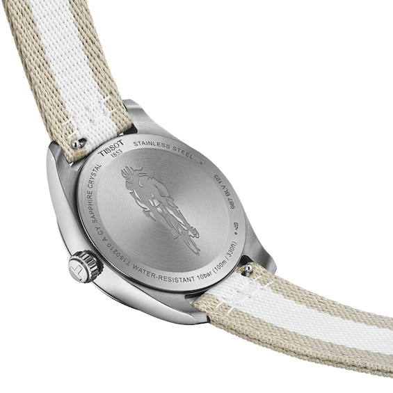 Ladies' Tissot Pr100 Cycling Edition Stainless Steel Watch with Gray Dial and Fabric Strap (Model: T1502101703700)