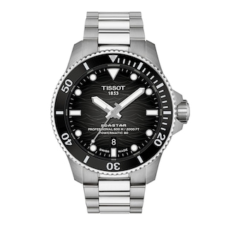 Men's Tissot Seastar 2000 Powermatic 80 Stainless Steel Watch with Black Dial (Model: T1209071105100)