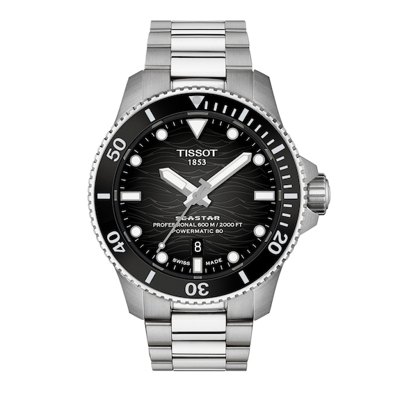 Men's Tissot Seastar 2000 Powermatic 80 Stainless Steel Watch with Black Dial (Model: T1209071105100)