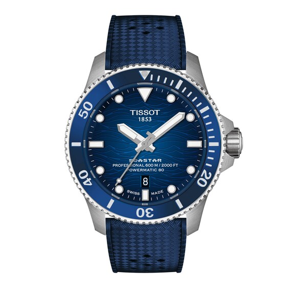 Men's Tissot Seastar 2000 Powermatic 80 Stainless Steel Watch with Blue Dial (Model: T1209071704100)