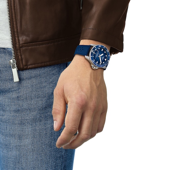 Men's Tissot Seastar 2000 Powermatic 80 Stainless Steel Watch with Blue Dial (Model: T1209071704100)
