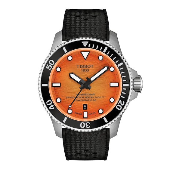 Men's Tissot Seastar 2000 Powermatic 80 Stainless Steel Watch with Orange Dial (Model: T1209071728100)