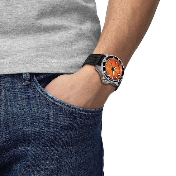 Men's Tissot Seastar 2000 Powermatic 80 Stainless Steel Watch with Orange Dial (Model: T1209071728100)