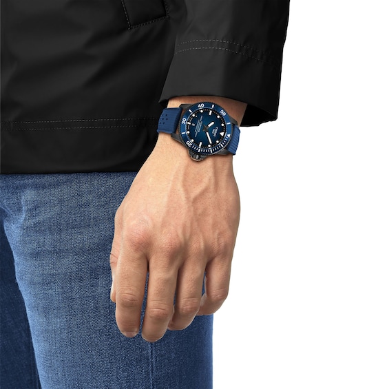 Men's Tissot Seastar 2000 Powermatic 80 Black PVD Stainless Steel Watch with Blue Dial (Model: T1209073704100)