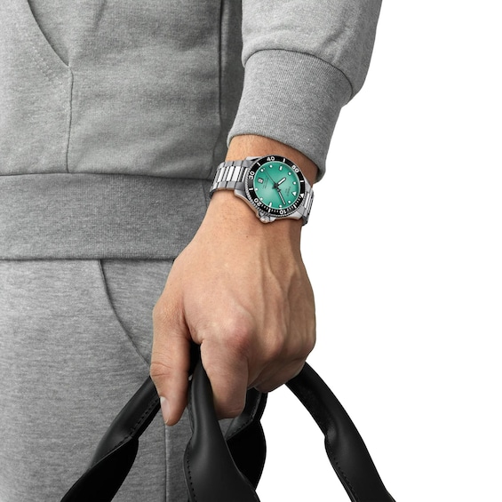 Men's Tissot Seastar 1000 Stainless Steel Watch with Turquoise Dial (Model: T1204101109100)