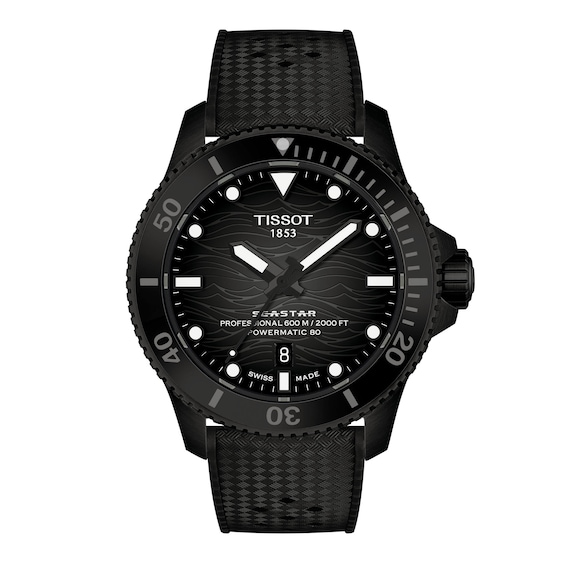 Men's Tissot Seastar 2000 Powermatic 80 Black PVD Stainless Steel Watch with Black Dial (Model: T1209073705100)