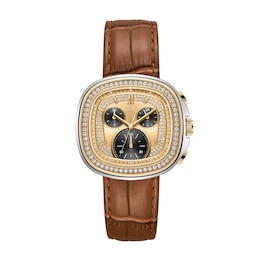 Men's JBW Coast Two-Tone Stainless Steel Chronograph Watch with Gold-Tone Dial and Brown Leather Strap (Model: J6415B)