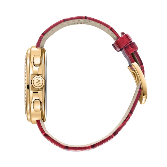 Men's JBW Coast 18K Gold-Plated Stainless Steel Chronograph Watch with Red Dial and Red Leather Strap (Model: J6415C)