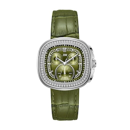Men's JBW Coast Stainless Steel Chronograph Watch with Green Dial and Green Leather Strap (Model: J6415D)